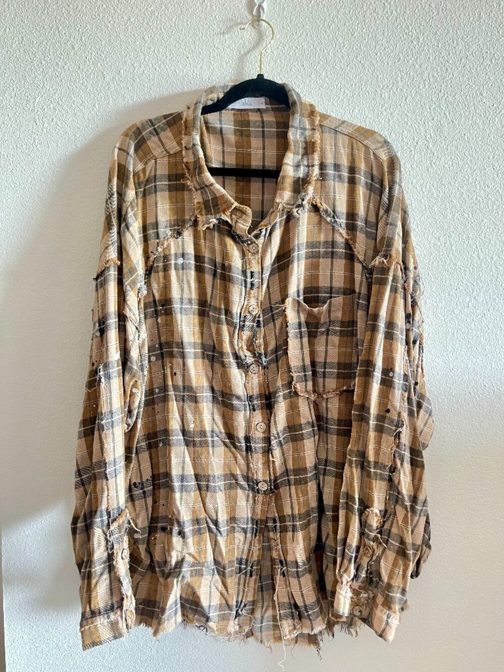 Shop Talulah Tan Plaid Distressed Oversized Button Down Shacket Women’s 1X